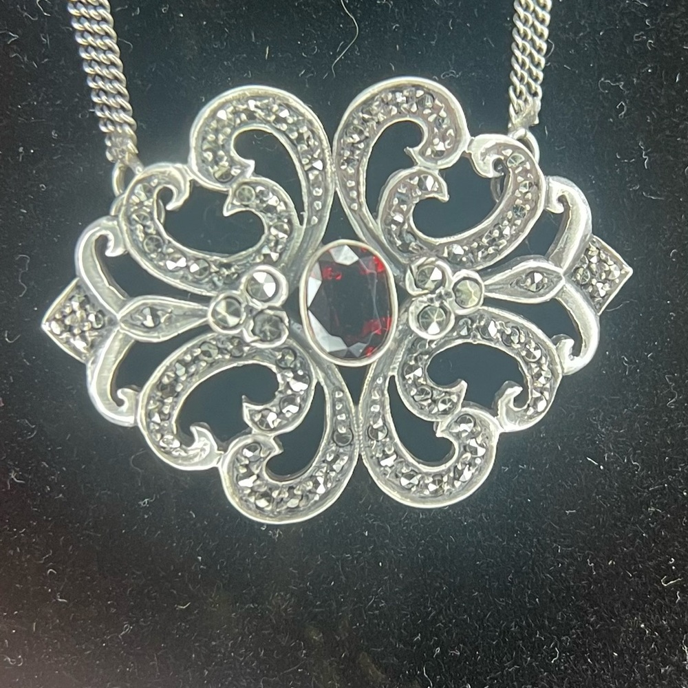 Silver 925 Floral Filigree Pendant Necklace VINTAGE - Picture 3 of 8